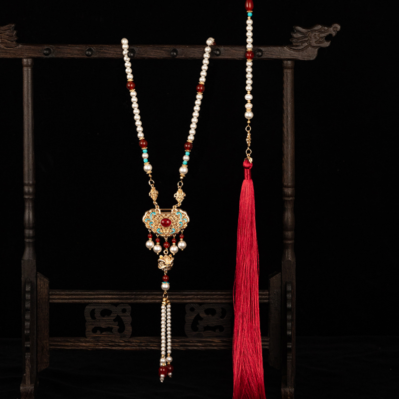 羿墨芸缨镂空平安锁珍珠软璎珞