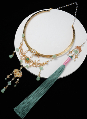 金色平安锁璎珞项圈加背云