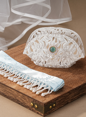 《蝶梦》宋制发冠头饰蓝色珍珠发带 汉服配饰发饰3d打印仙气发冠