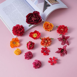 仿真花花朵头饰新娘发夹 森系簪花发饰头花 古装有红假花鲜花夹子