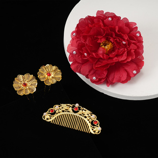 牡丹花头饰花朵头饰绢花头饰唐朝发髻大花头饰唐装头饰簪花唐风