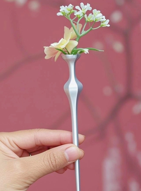 良造坊花瓶簪可插花可放水耐摔3D打印汉服配饰宋元发饰发簪挂流苏