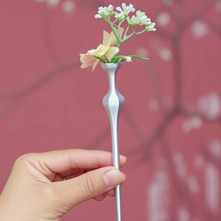 良造坊花瓶簪可插花可放水耐摔3D打印汉服配饰宋元发饰发簪挂流苏