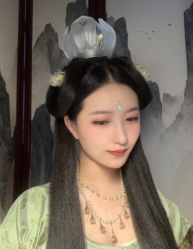 古风水晶发簪打印唐宋明莲花冠