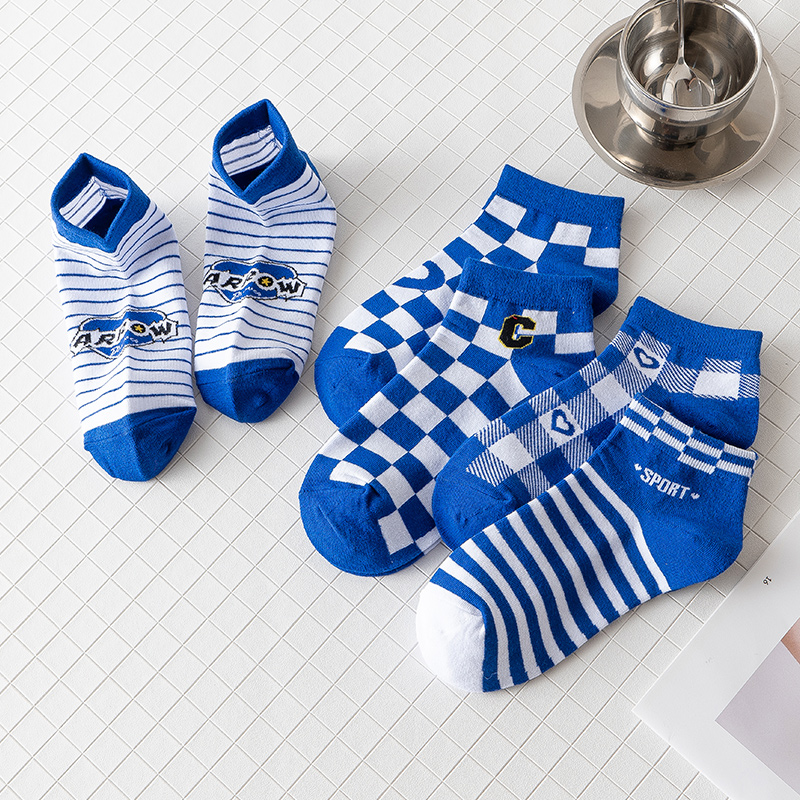 春夏新款克因蓝字母袜子女袜棋盘格纯棉短筒袜学生情侣减龄袜子