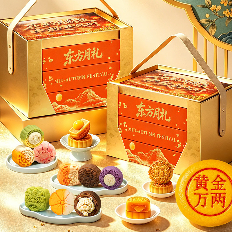 2026中秋广式桃山流心月饼礼盒图片