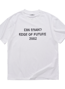 【戚砚笛同款】E86BRAND穿越2002 水洗破坏做旧字母印花短袖T恤