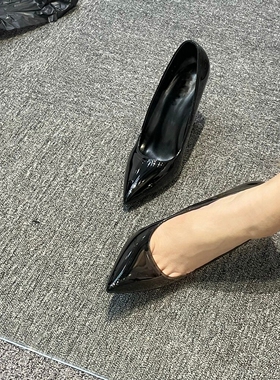 杨树林尖头黑色字母高跟鞋女2025高级感绝美气质性感名媛大码单鞋