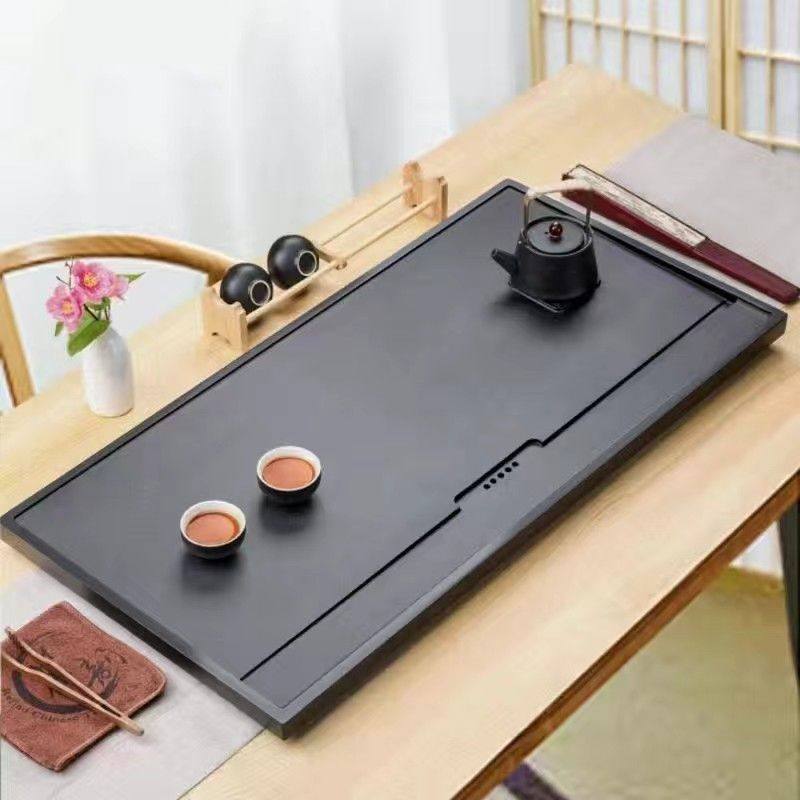 乌金石茶盘简约家用办公整块一体原石大号茶台茶具带排水中式石材
