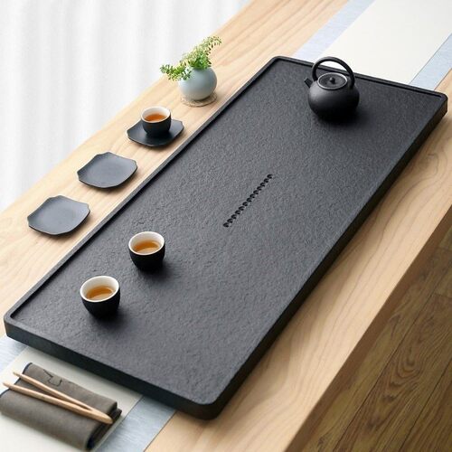 乌金石茶盘家用整块天然石头茶台现代简约排水大号茶海功夫茶具