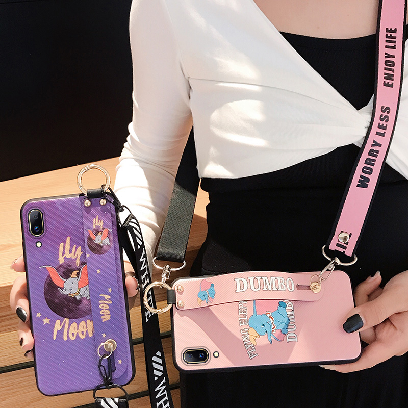 紫色卡通小飞象vivoz5x手机壳女vivoz3x腕带款挂绳可爱vivo Z5X(非品牌)