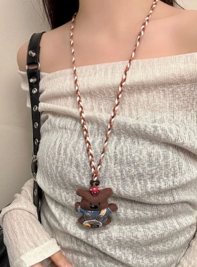 韩系可爱手作布艺小熊可爱项链卡通兔子牛仔卫衣长款毛衣链配饰女