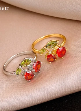 法式复古简约锆石樱桃戒指小众高级感食指戒时尚精致个性手饰