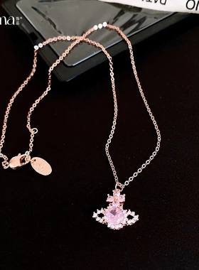 法式小香风锆石土星吊坠项链配饰女简约时尚锁骨链项饰设计感小众