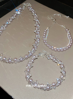 锆石曼塔玫瑰珍珠项链法式复古轻奢精致锁骨链小众高级感时尚项饰