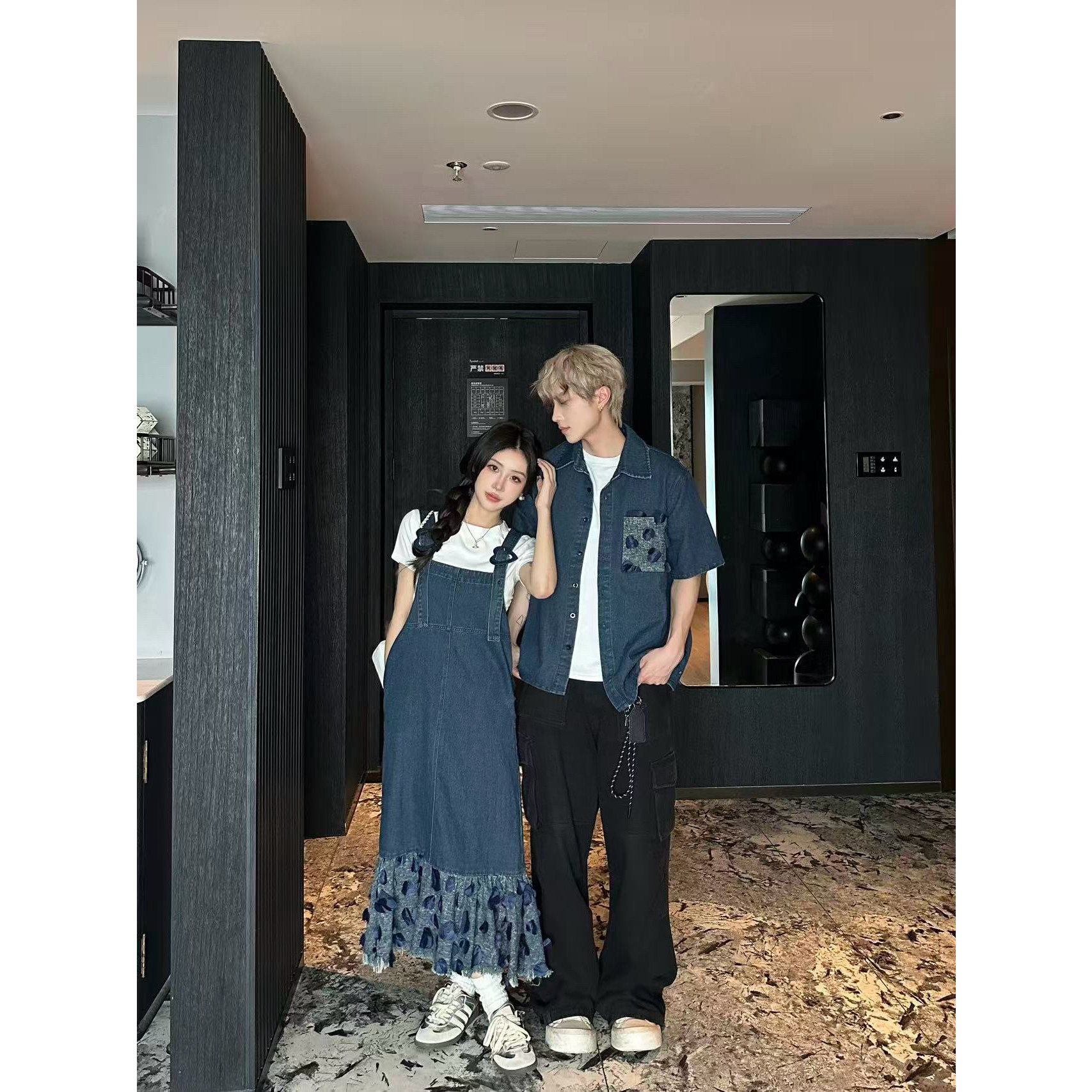 学院风牛仔背带裙女情侣装夏季穿搭超火可爱俏皮连衣裙鱼尾长裙子
