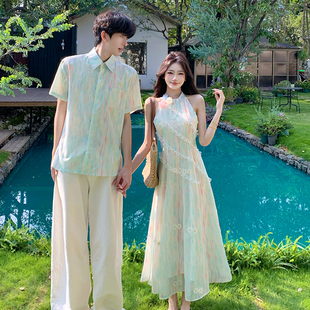 小众设计感裙子情侣装夏季穿搭修身显瘦吊带女连衣裙法式一裙一衣