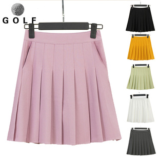 高尔夫短裙女高腰运动百褶裙 弹力速干透气防走光网球黑色短裤裙