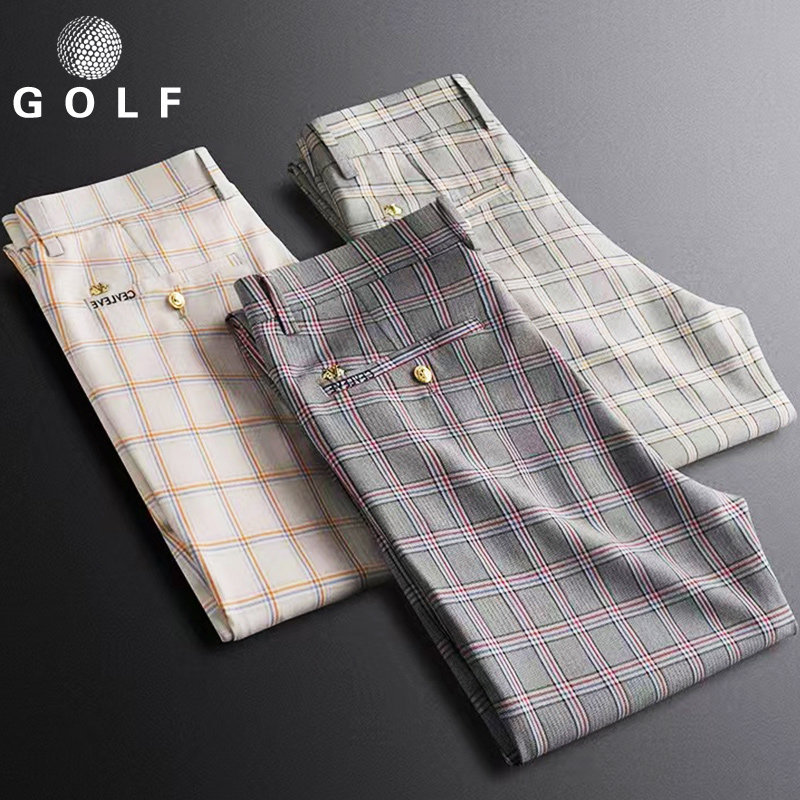 秋装高尔夫球服装男士长裤子GOLF球裤男裤格子裤修身弹力休闲球裤