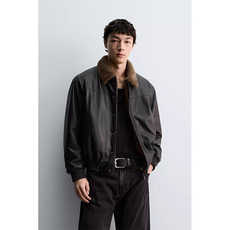 两面穿仿皮夹克加厚短款时尚皮衣