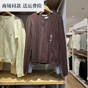 26新款女装 纽花圆领针织开衫/毛衣外套空调衫通勤 488123 481477