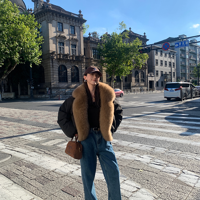 短款羽绒服女2025新款超大狐狸毛领90白鹅绒冬季加厚收腰羽绒服女