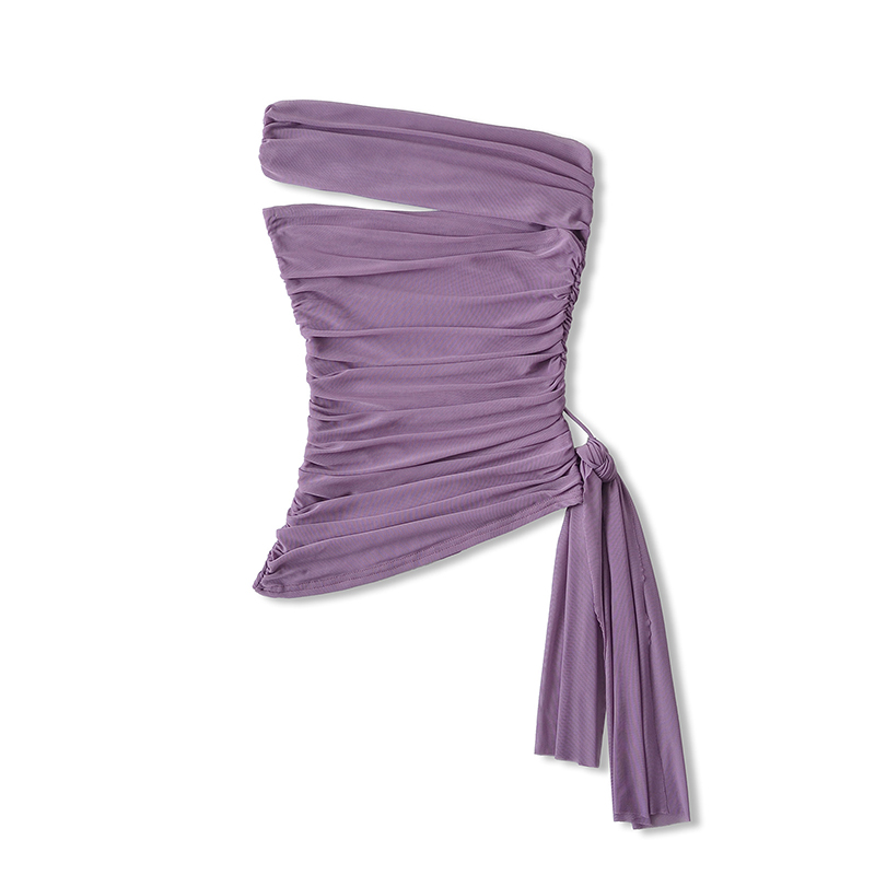 辣妹性感一字领露肩网纱抹胸背心