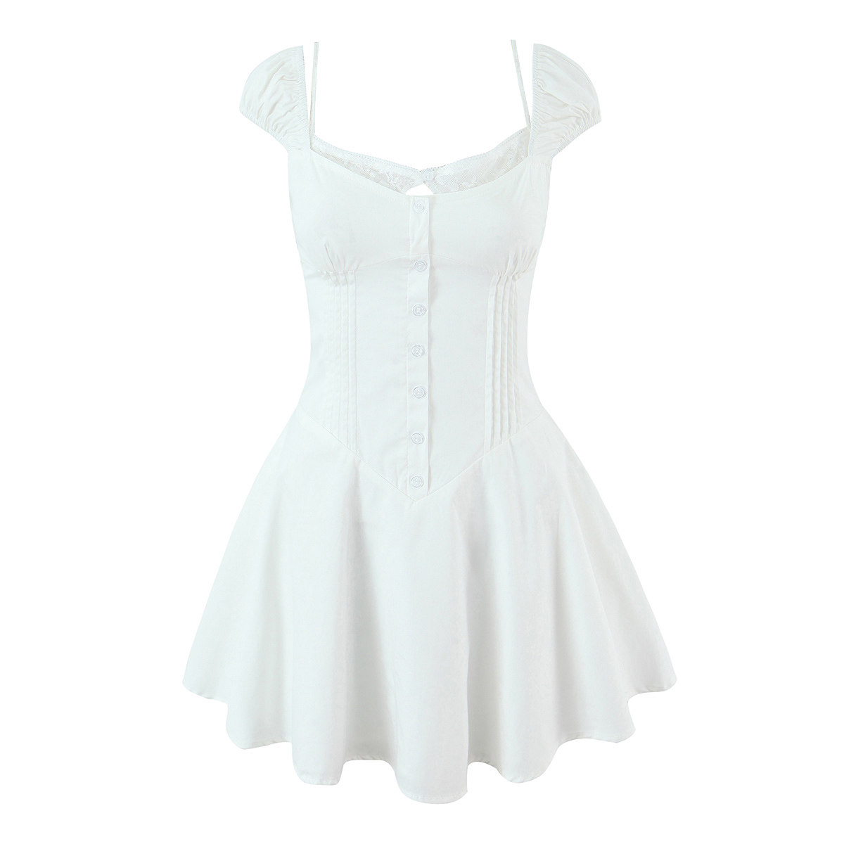 包邮法式纯欲风收腰显瘦镂空白色连衣裙女辣妹修身单排扣气质短裙,女装/女士精品,连衣裙,淘宝优惠券,粉丝福利购,淘宝优惠卷