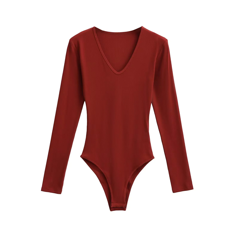 复古修身显瘦V领长袖T恤连体衣女
