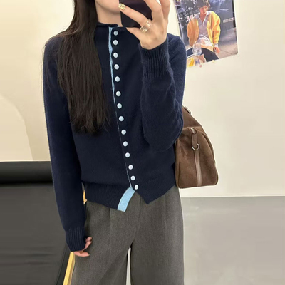 拼色半高领毛衣外套女2025秋冬