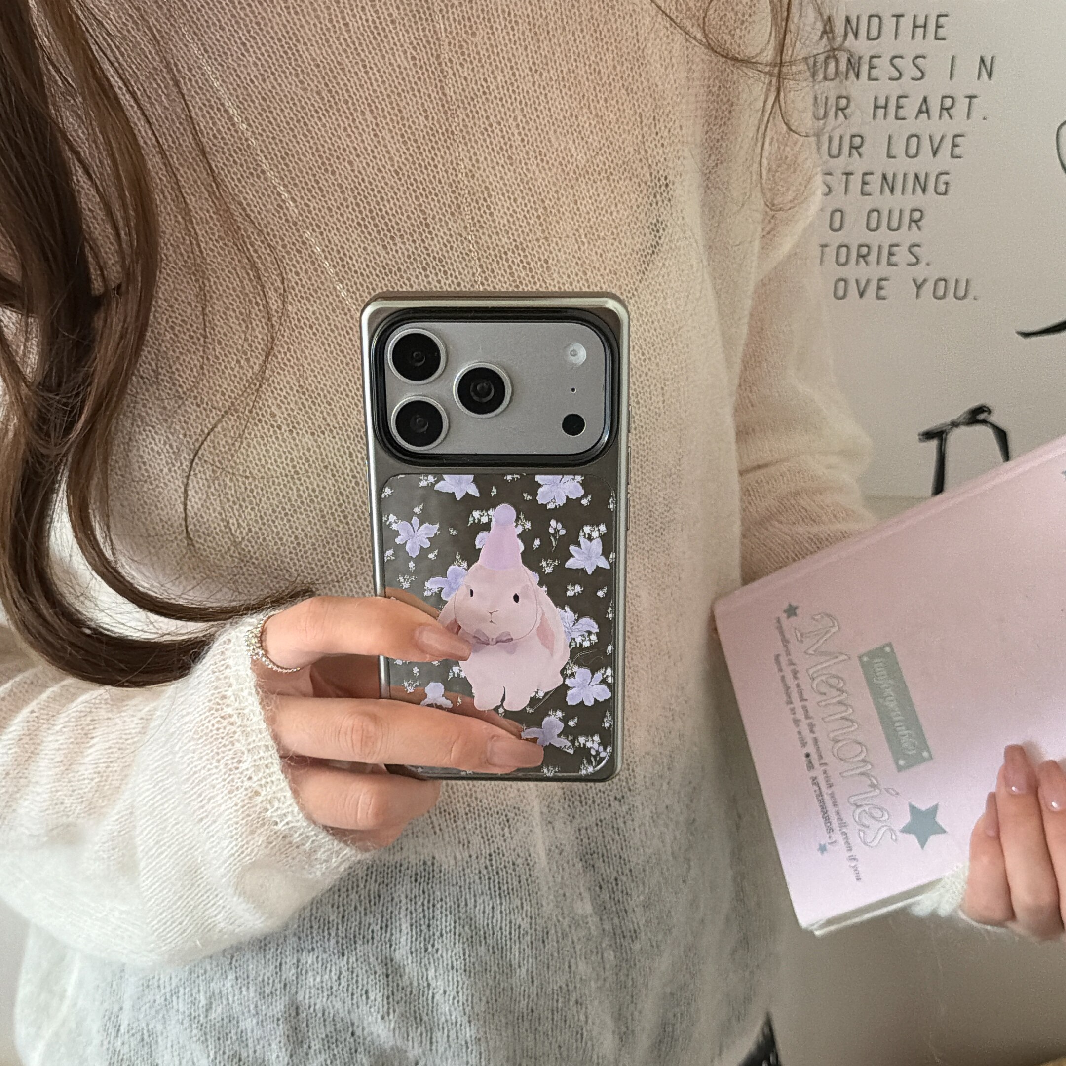 可爱浪漫紫色碎花兔子苹果手机壳