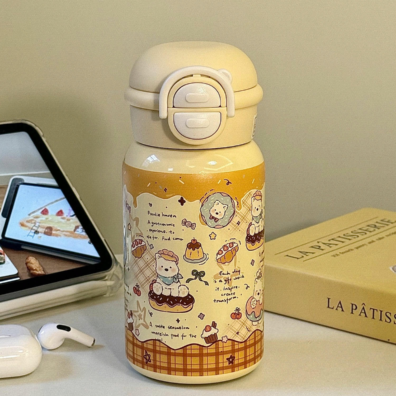 保温杯蛋糕蝴蝶结小猫星球杯女生卡通可爱吸管水杯304不锈钢500ml