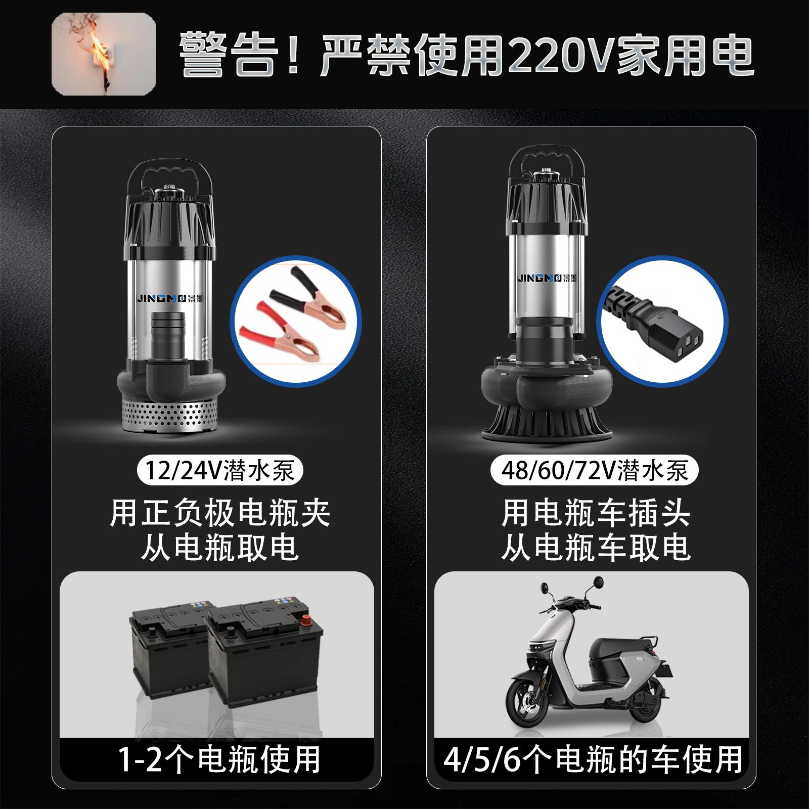 无刷直流潜水泵48V60V72伏通用插电动电瓶车高扬程抽水泵24V无刷
