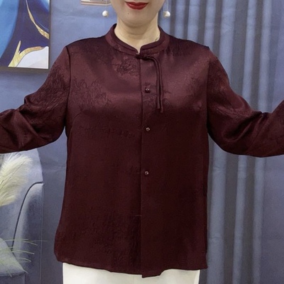 春夏薄款新中式立领暗花紫色衬衫