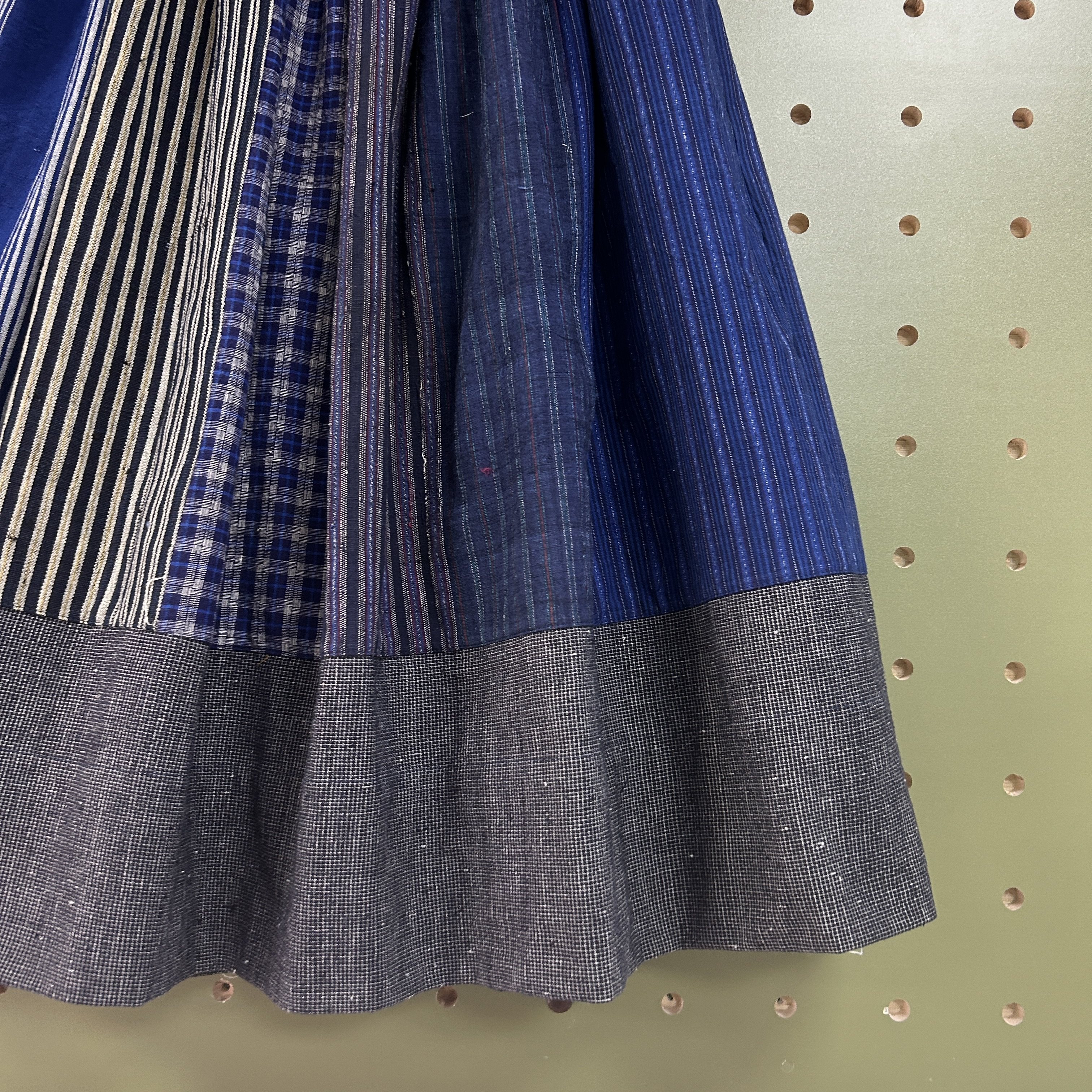 风舞蝶裳手工制作 定制版纯棉老土布手工拼布复古格子半身裙No.3