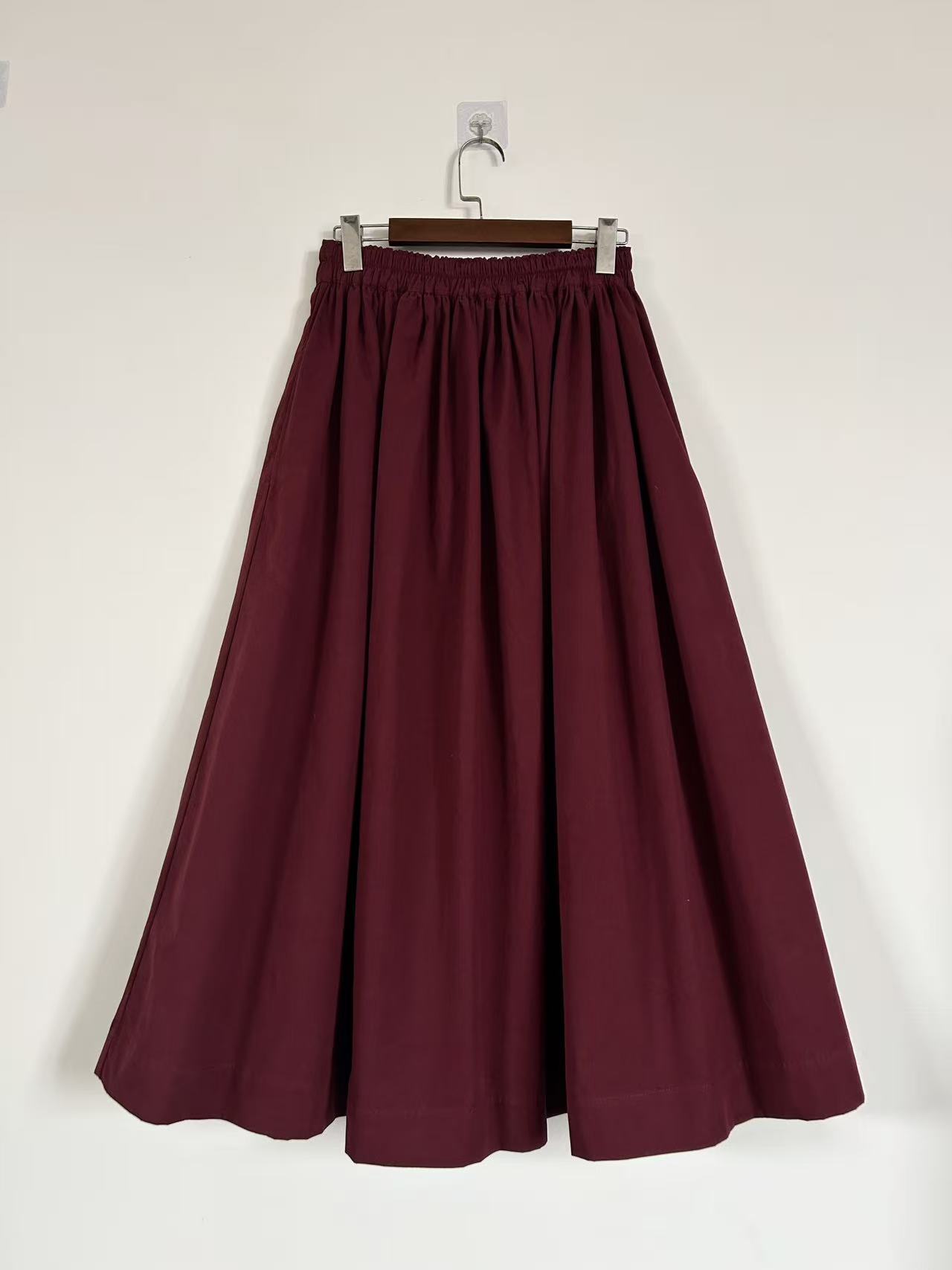 风舞蝶裳手工制作定制版纯色酒红重磅砂洗纯棉半身裙