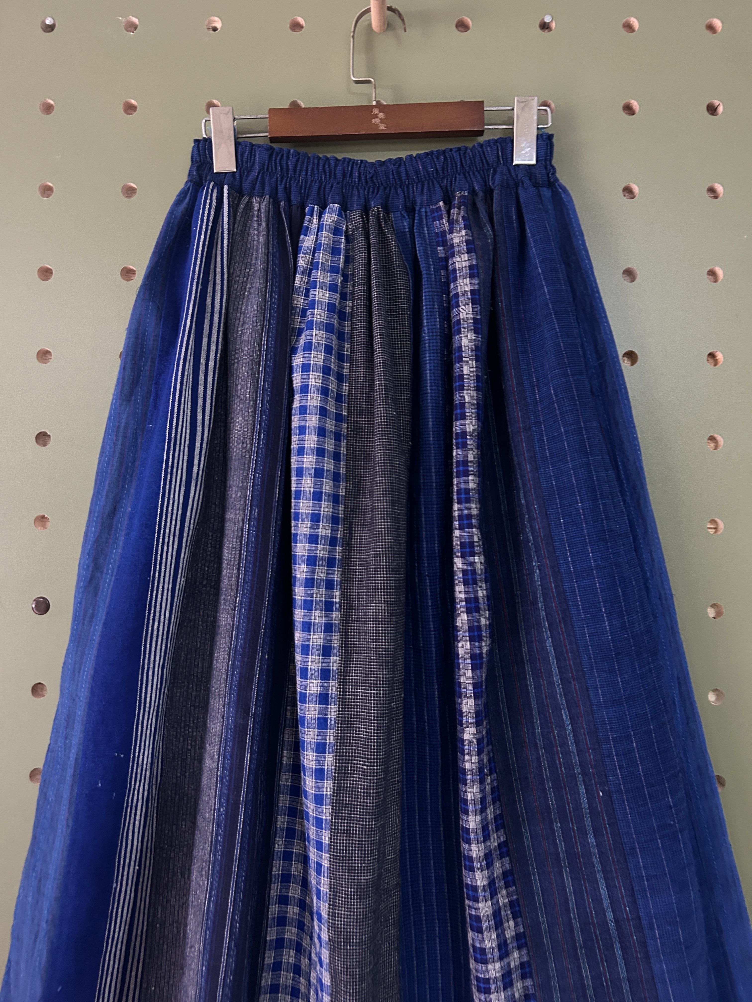 风舞蝶裳手工制作 定制版纯棉老土布手工拼布复古格子半身长裙