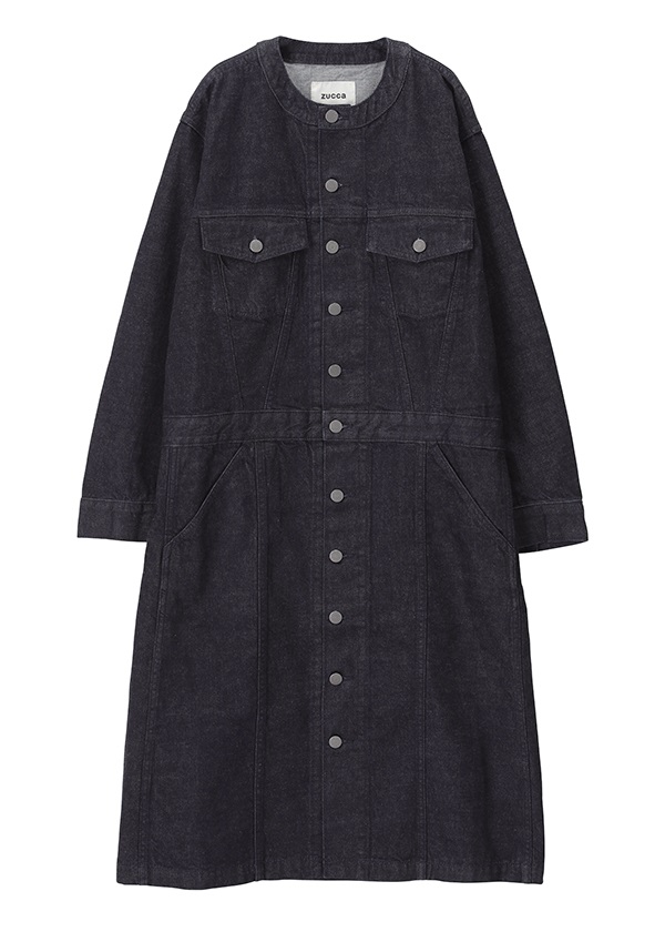 日D水洗无领牛仔风衣长