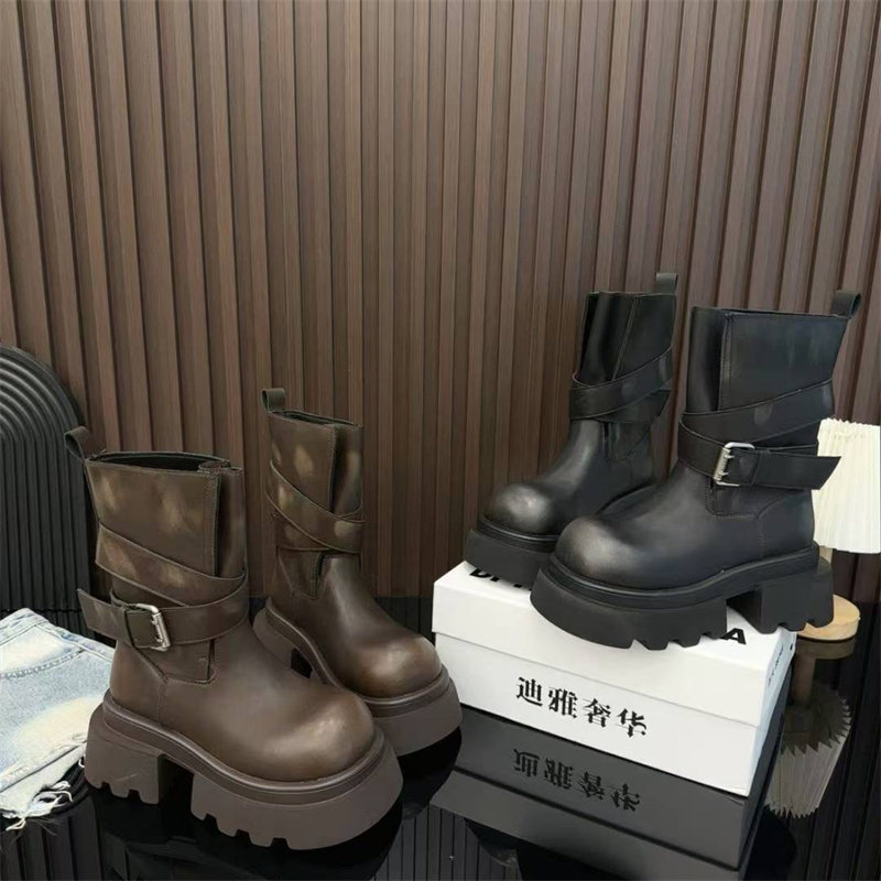 超火马丁靴大头擦色做旧金属扣
