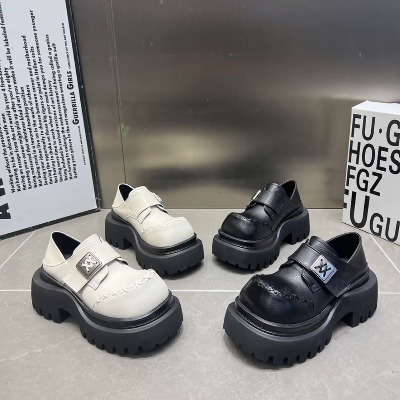 2026夏季新款韩版厚底乐福鞋女皮带扣松糕鞋百搭小个子增高短靴女