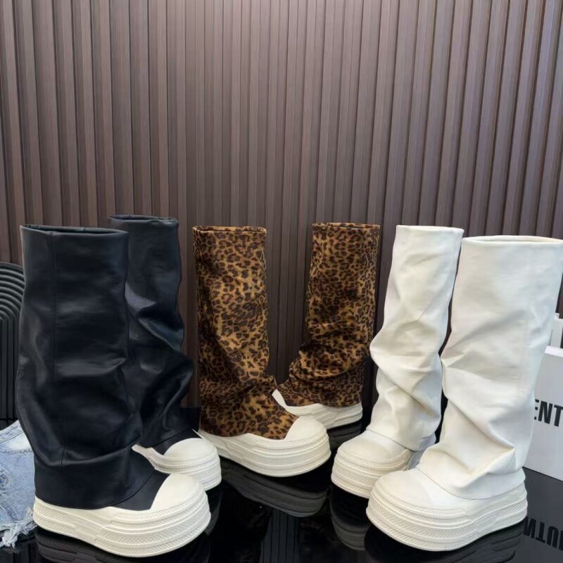 韩版冬季增高厚底堆堆靴女中跟