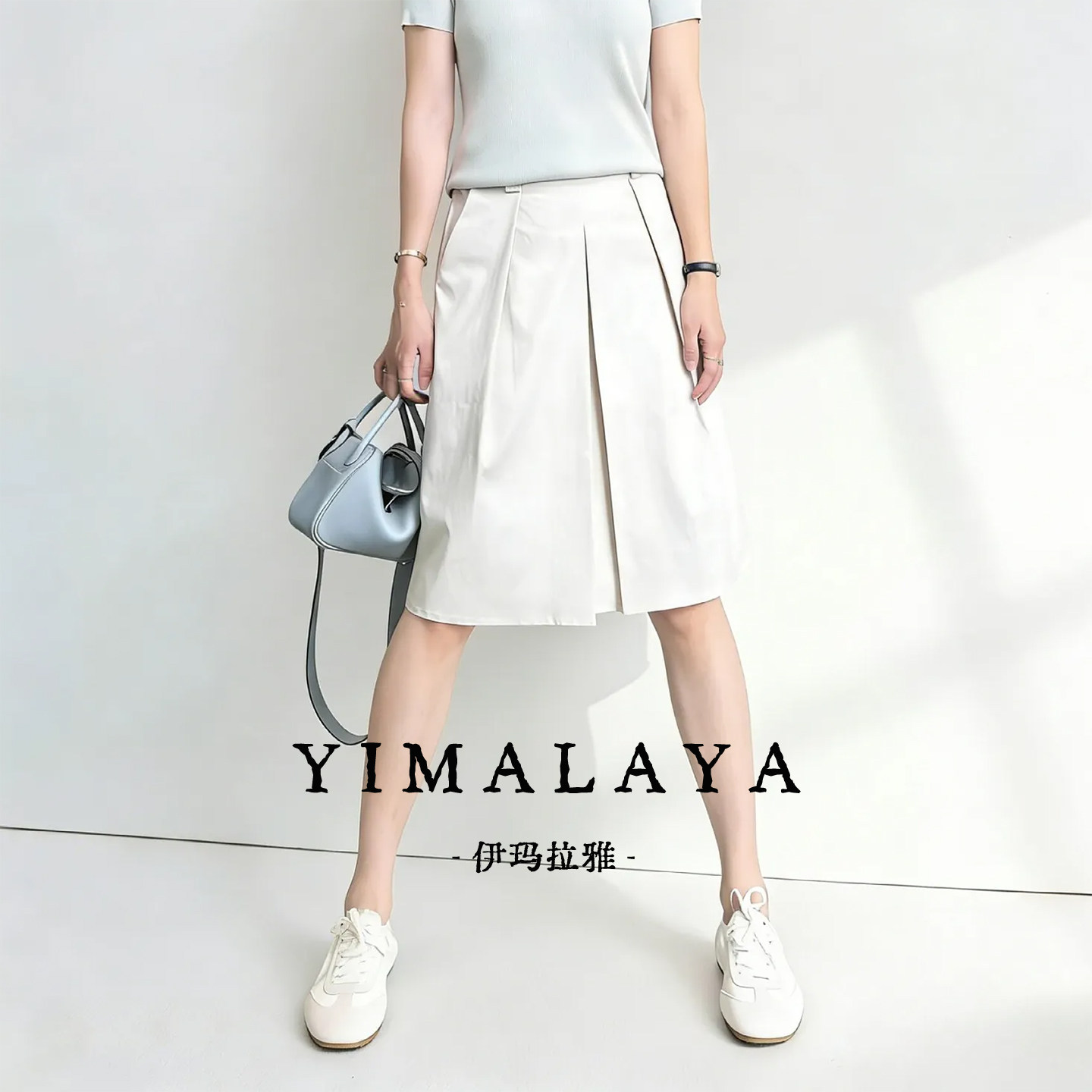 2026年春季新淑女风高腰百褶半身裙子女白色A字中裙显瘦大码遮肉