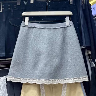 高腰A字裙包臀裙 韩版 时尚 蕾丝花边拼接休闲短裙半身裙女春夏新款