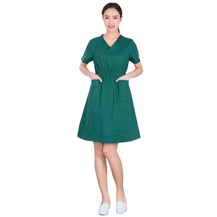 洗手裙纯棉医生服洗手衣韩版刷手衣手术服男女美容医院墨绿色短袖