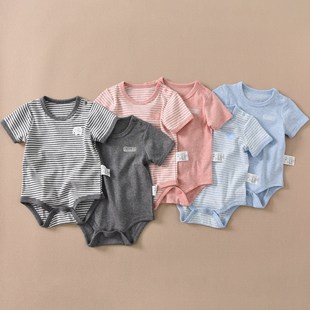 分短袖爬服连体哈衣海军风婴幼儿三角包屁衣出口日本厂家弹力螺纹