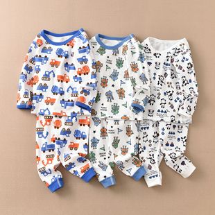 松优西松屋出口日本家居服套装儿童男孩印花睡衣长袖纯棉套装秋衣