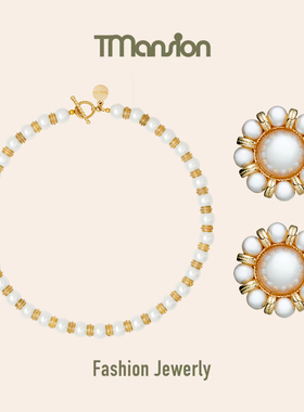 TM▲原创法式轻奢vintage花朵简约高级感珍珠锁骨短项链耳环套装