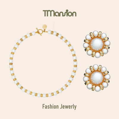 TM▲原创法式轻奢vintage花朵简约高级感珍珠锁骨短项链耳环套装