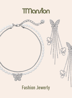 TM▲原创重工轻奢度假派对气质天然珍珠蝴蝶锁骨短项链耳环套装女