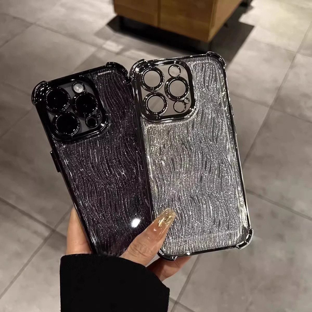电镀流光细闪高级防摔适用苹果16promax手机壳新款iPhone13自带镜头膜苹果14四角气囊12细闪粉男女15PM保护套